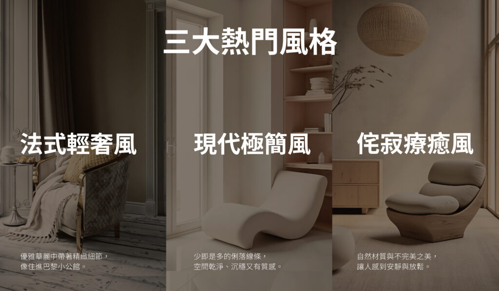 #侘寂風 #法式輕奢 #極簡主義 #室內設計風格